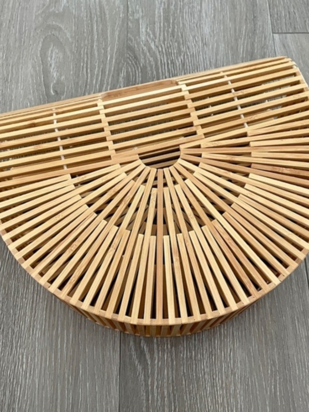 SHEIN Natural Bamboo Half Moon Slatted Bag